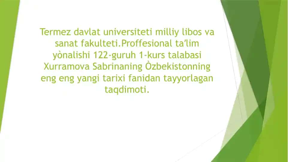Òzbekistonning eng eng yangi tarixi fanidan tayyorlagan taqdimot