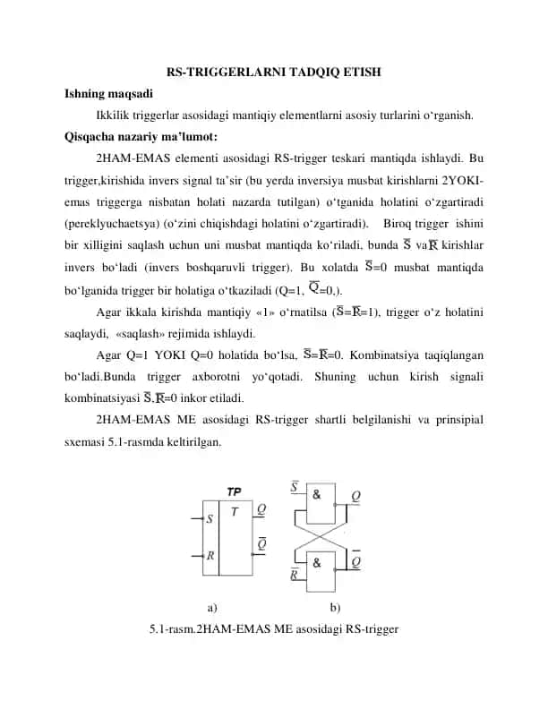 RS-TRIGGERLARNI TADQIQ ETISH