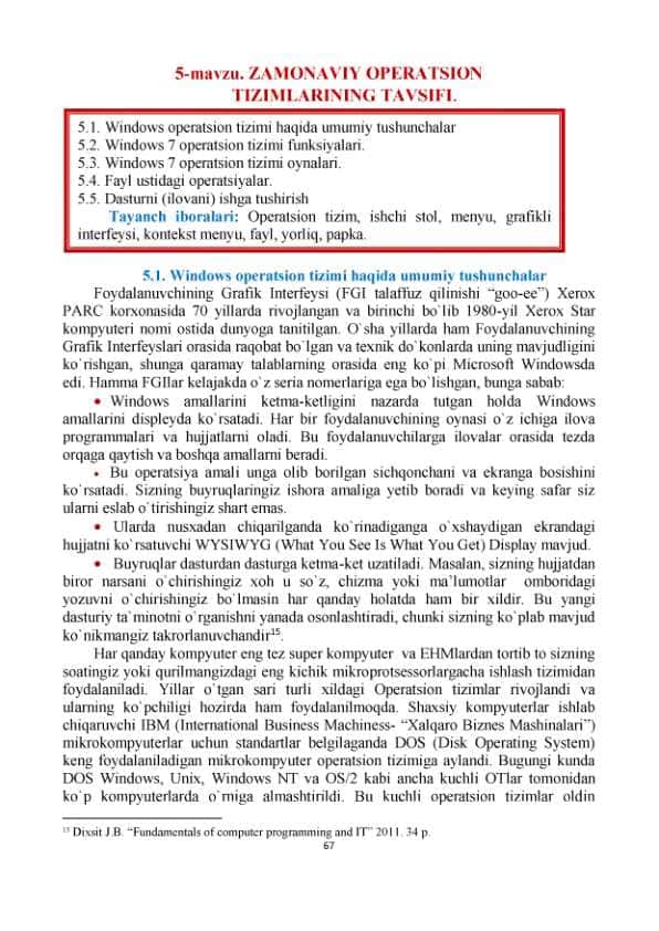 Zamonaviy operatsion tizimlar tavsifi