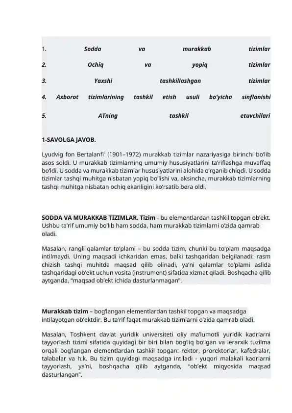 Sodda va murakkab tizimlar