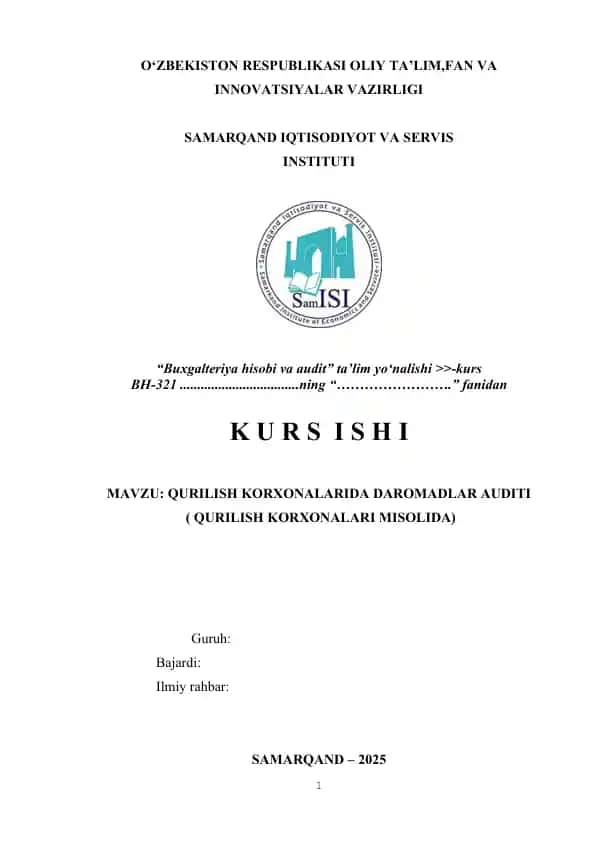 QURILISH KORXONALARIDA DAROMADLAR AUDITI