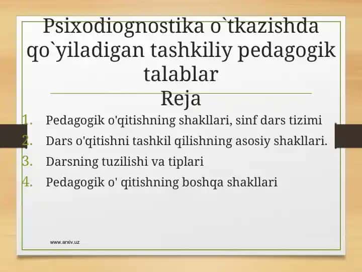 Pedagogik o'qitishning tuzilishi va tiplari