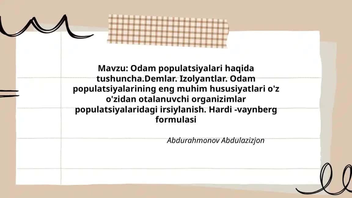 Odam populatsiyalari haqida tushuncha
