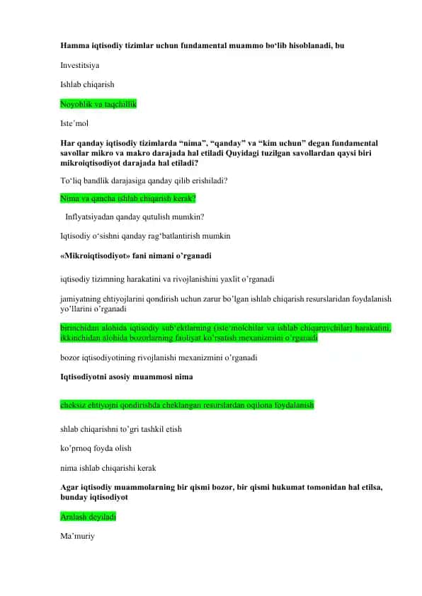Iqtisodiyotning fundamental muammolari
