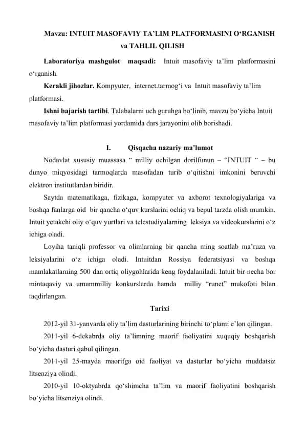 INTUIT MASOFAVIY TA’LIM PLATFORMASI