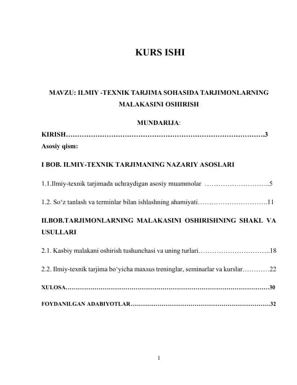 ILMIY -TEXNIK TARJIMA SOHASIDA TARJIMONLARNING MALAKASINI OSHIRISH