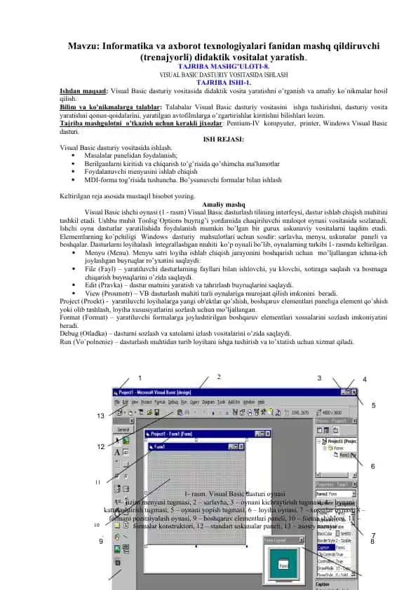 Visual Basic dasturiy vositasida ishlash
