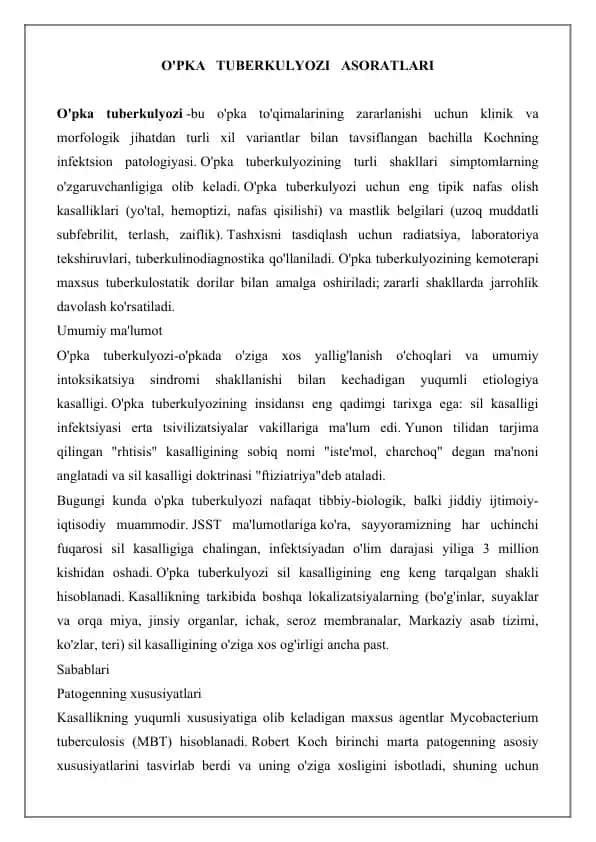 O'PKA TUBERKULYOZI ASORATLARI