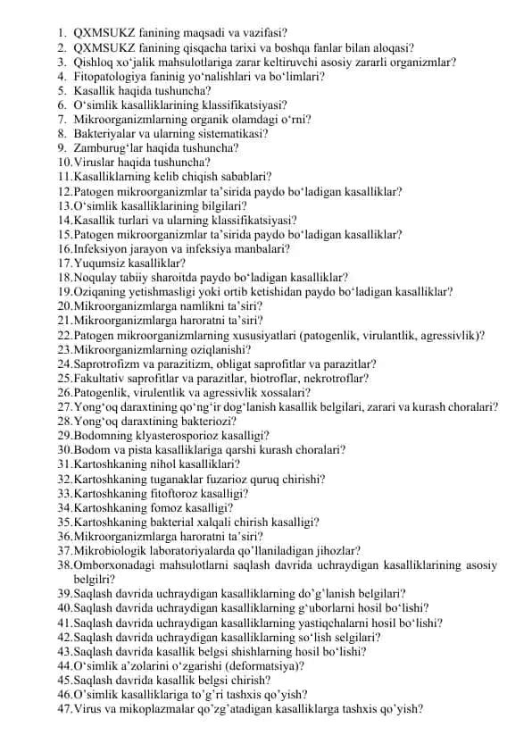 Fitopatologiya fanining asosiy mazmuni