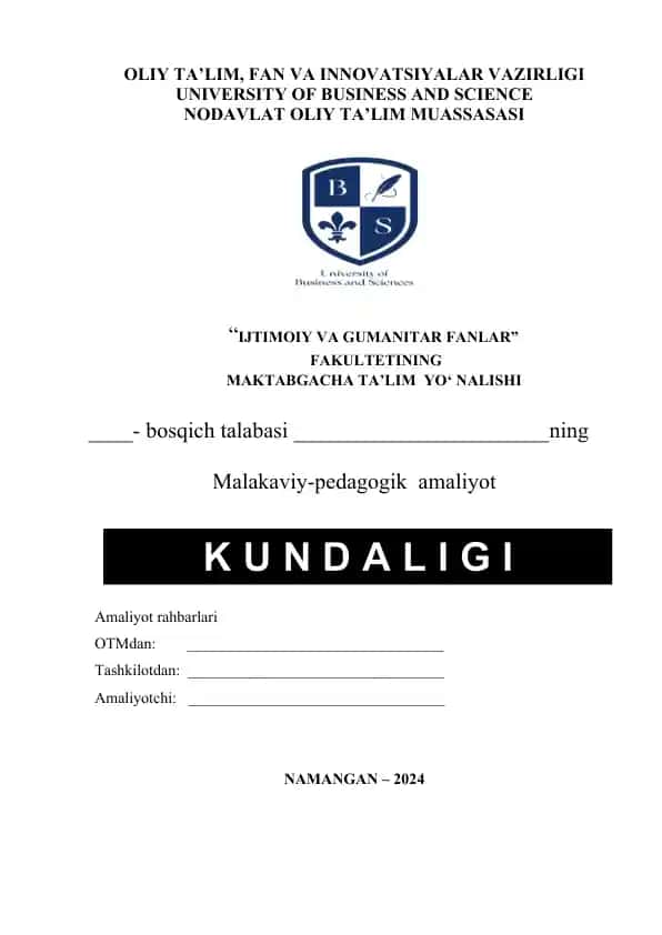 Malakaviy-pedagogik amaliyot ta'lim yo'nalishi ustida amaliyot