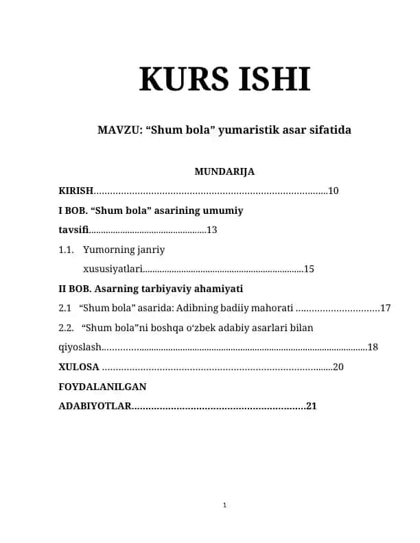 "Shum bola" yumaristik asar sifatida