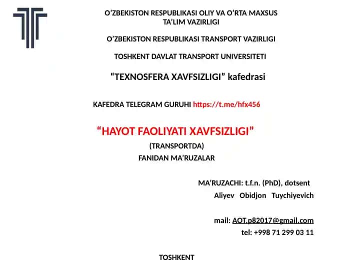 "HAYOT FAOLIYATI XAVFSIZLIGI"