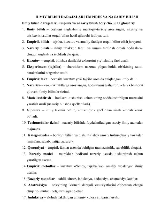 Ilmiy bilish darajalari empirik va nazariy bilish