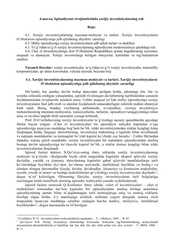 Xorijiy investitsiyalarning roli iqtisodiyotni rivojlantirishda