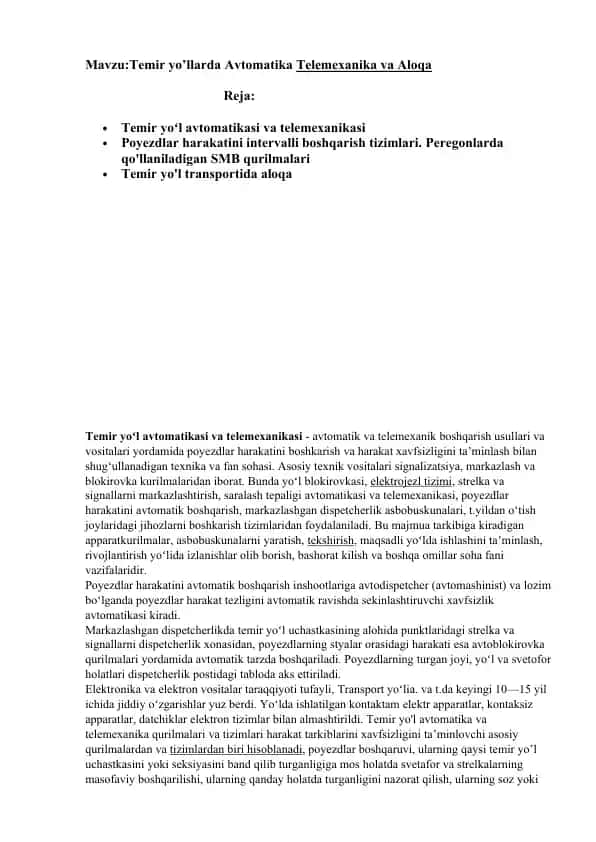 Temir yo’l avtomatikasi va telemexanikasi