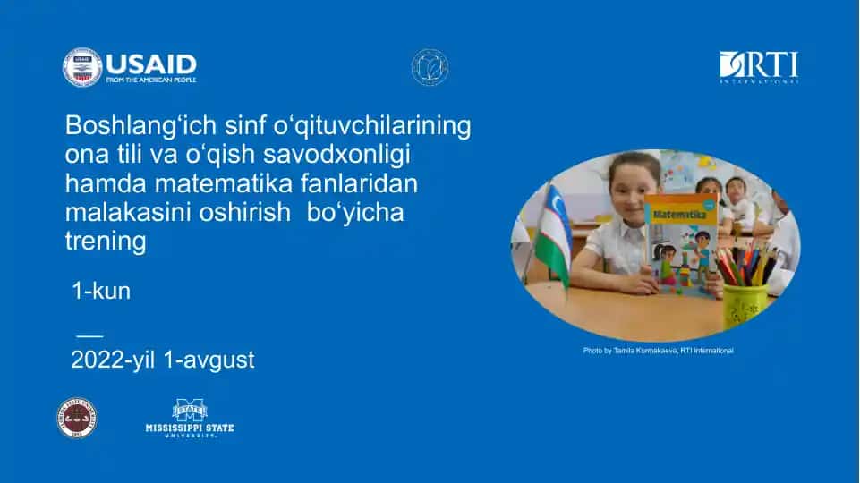 Boshlang‘ich sinf o‘qituvchilarining ona tili va o‘qish savodxonligi hamdamatematikafanlaridanmalakasini oshirish bo‘yicha trening