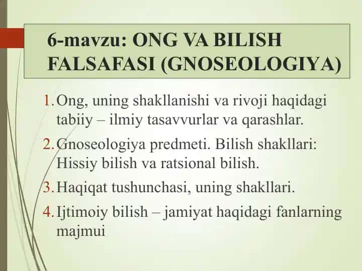 Ong va Bilish Falsafasi (Gnoseologiya)