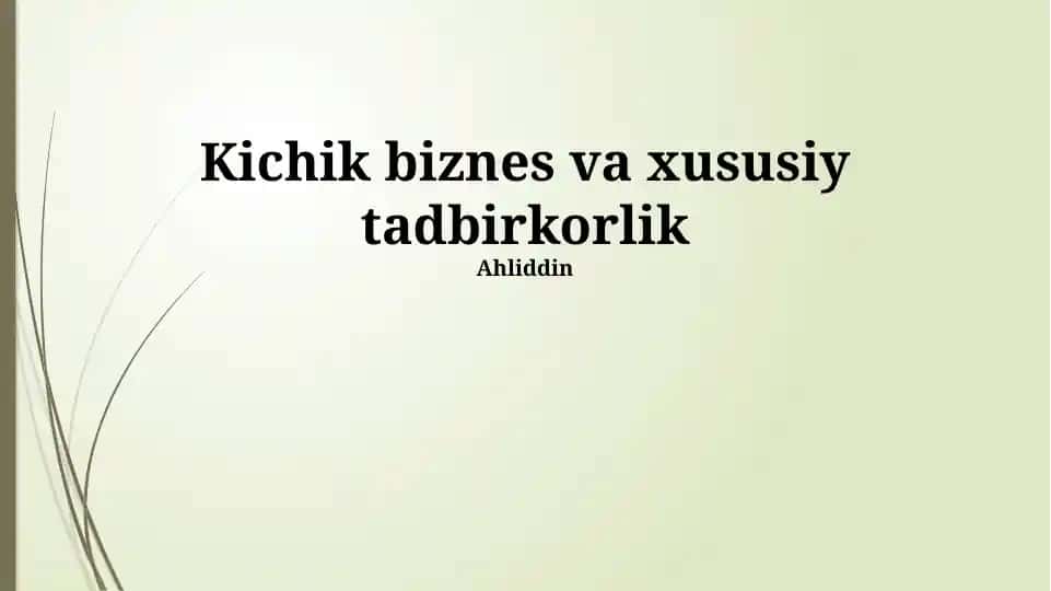 Kichik biznes va xususiy tadbirkorlik