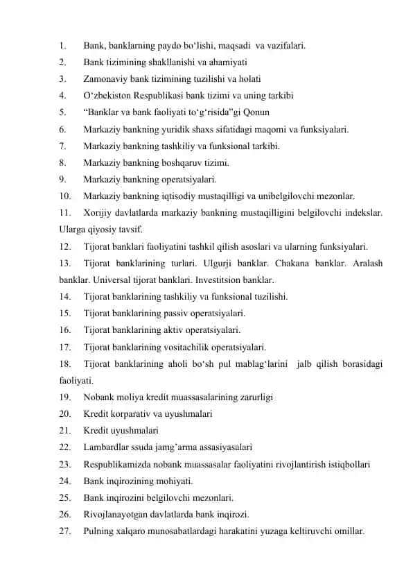 Banklarning Maqsadi va Faoliyati