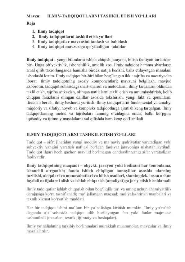 ILMIY-TADQIQOTLARNI TASHKIL ETISH YO‘LLARI