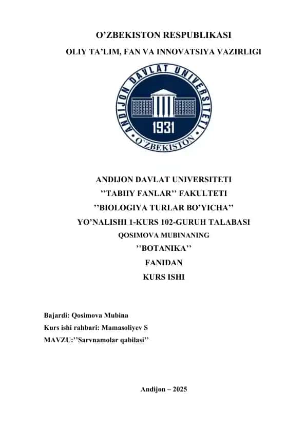Botanika kurs ishi "Sarvnamolar qabilasi"