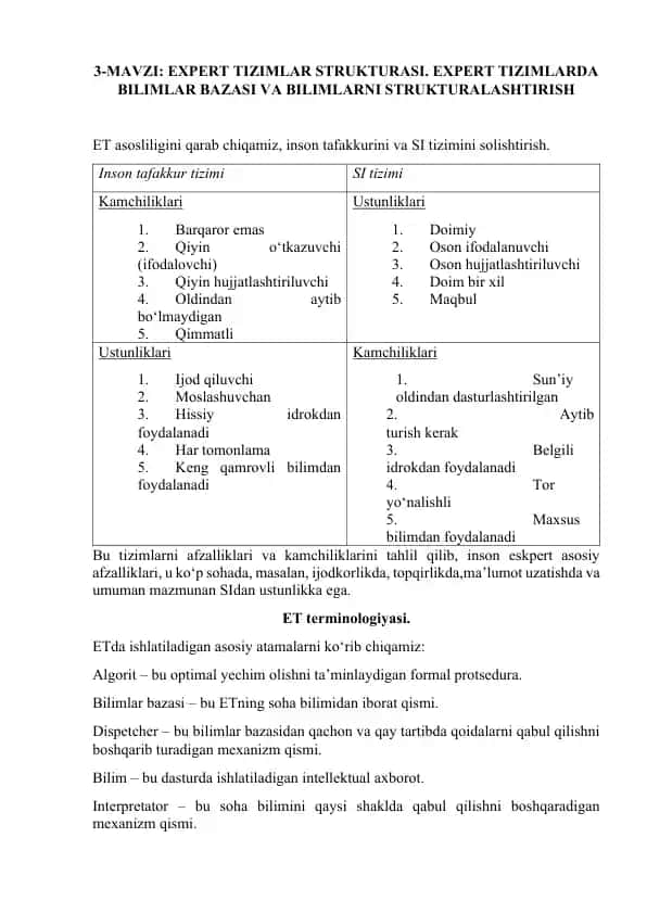 Expert tizimlar strukturasi
