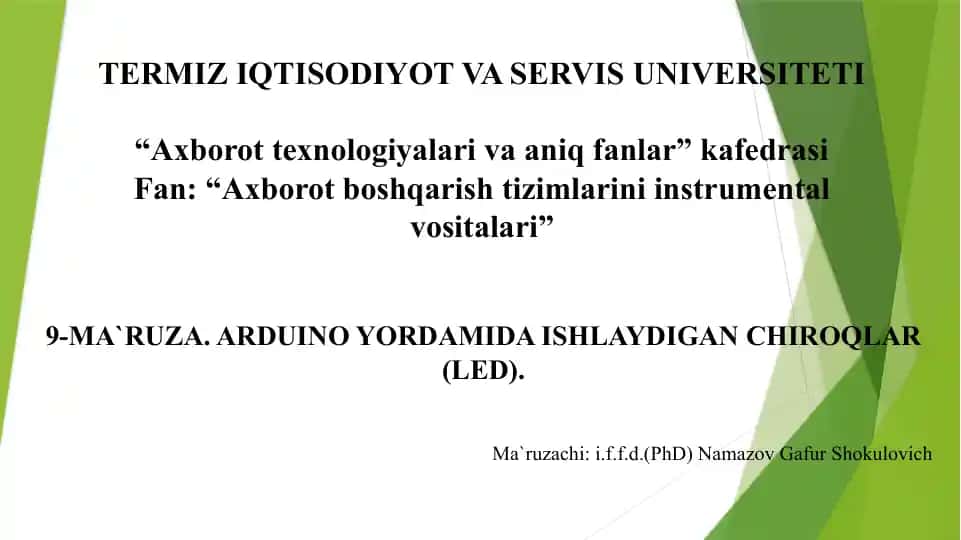 Arduino yordamida ishlaydigan chiroqlar (LED)