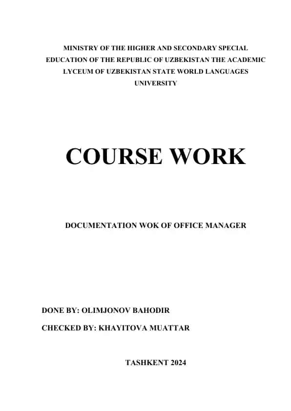 Documentation Work of Office Manager (Course Work)