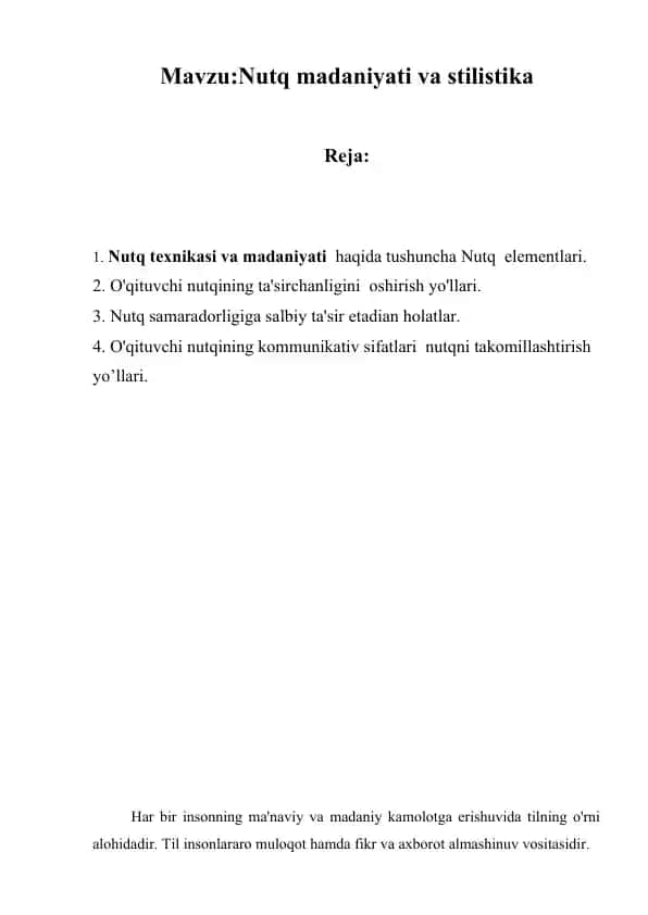 Nutq madaniyati va stilistika