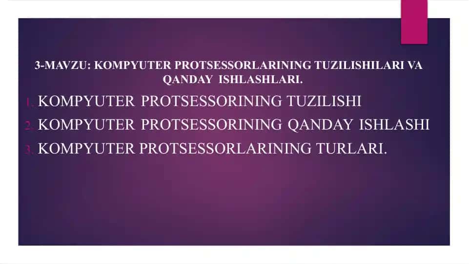 Kompyuter protsessorlari haqida ma'lumotlar