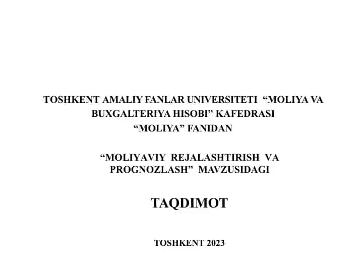 Moliyaviy rejalashtirish va bashoratlash