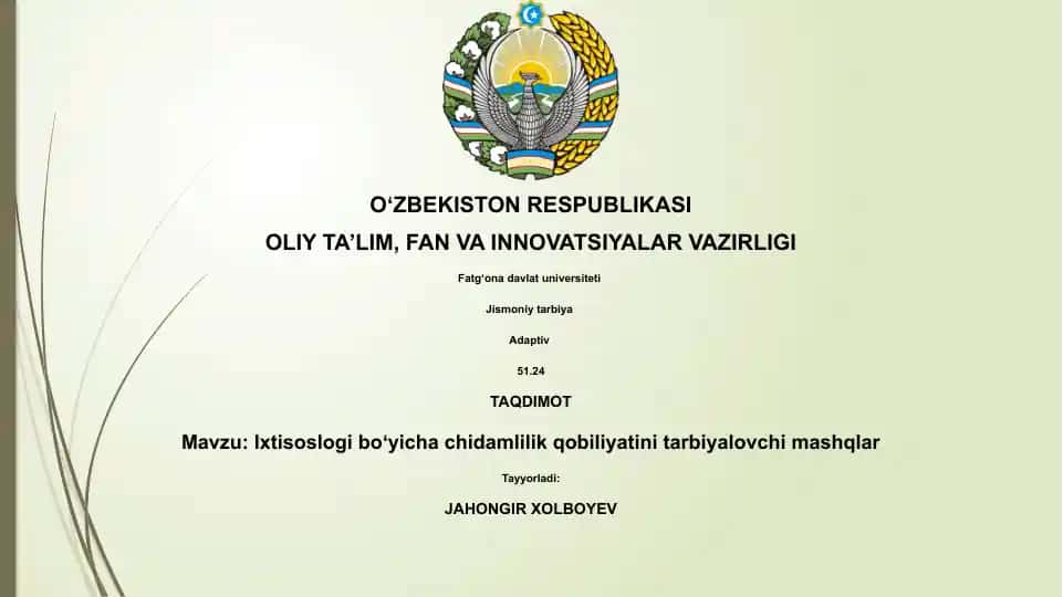 Ixtisoslogi boʻyicha chidamlilik qobiliyatini tarbiyalovchi mashqlar