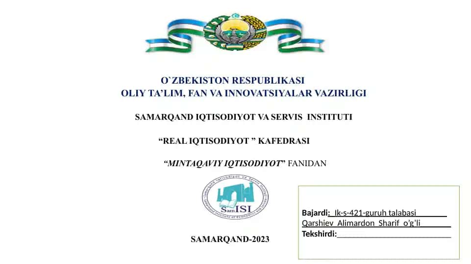 O'zbekiston mintaqalarining ijtimoiy-iqtisodiy rivojlanishini takomillashtirish yo'llari