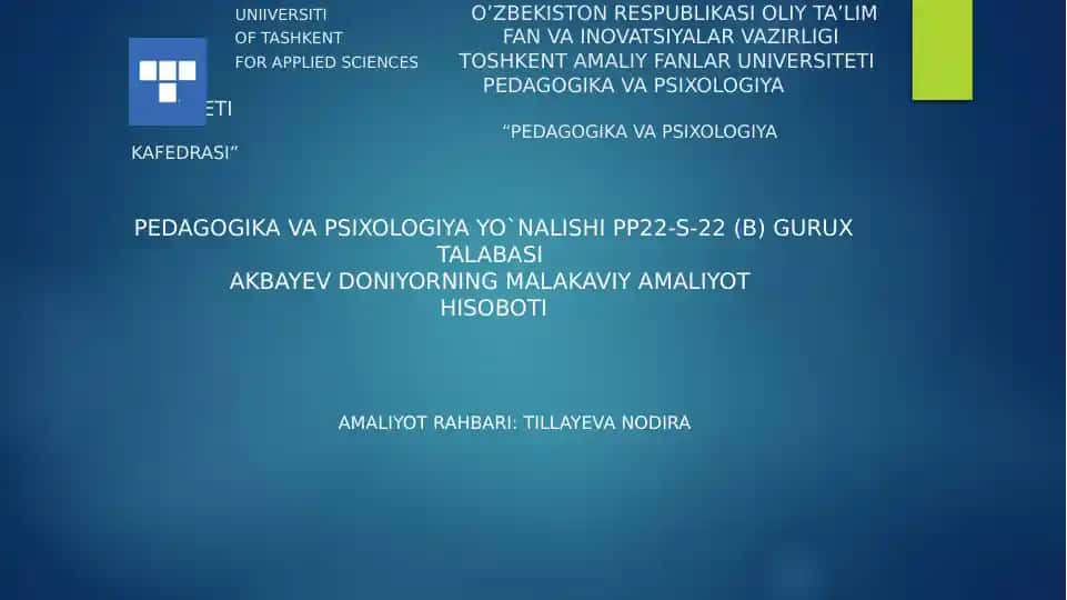 Pedagogika va Psixologiya Yo`nalishi