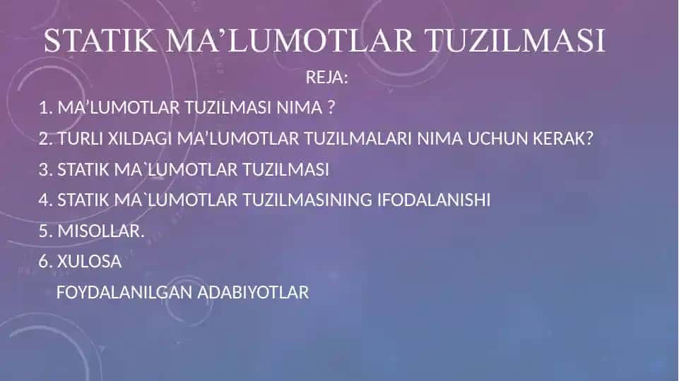 Statik ma’lumotlar tuzilmasi