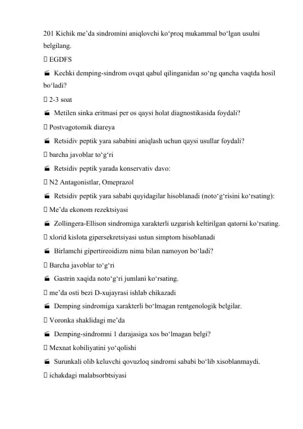 Tibbiyot sohasiga oid savollar to‘plami va javoblari