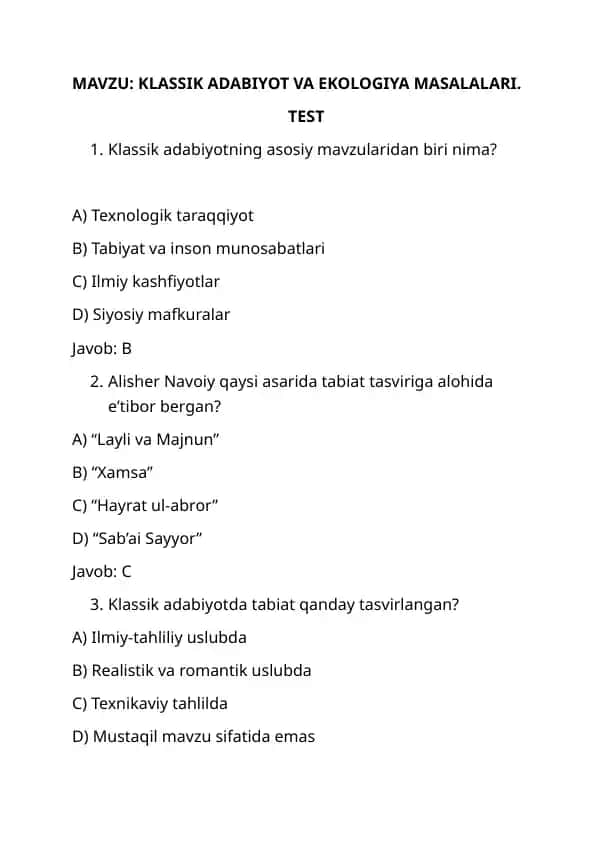 Klassik adabiyot va ekologiya masalalari taqdimoti