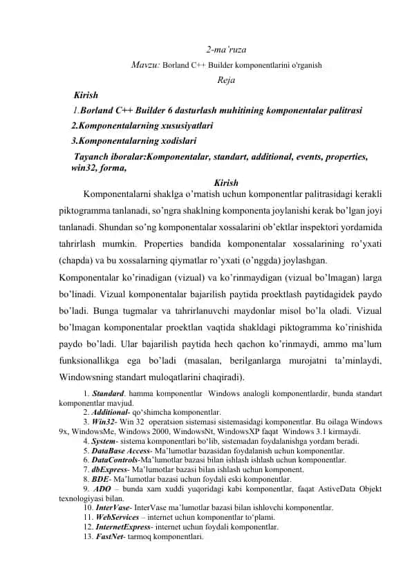 Borland C++ Builder komponentlari