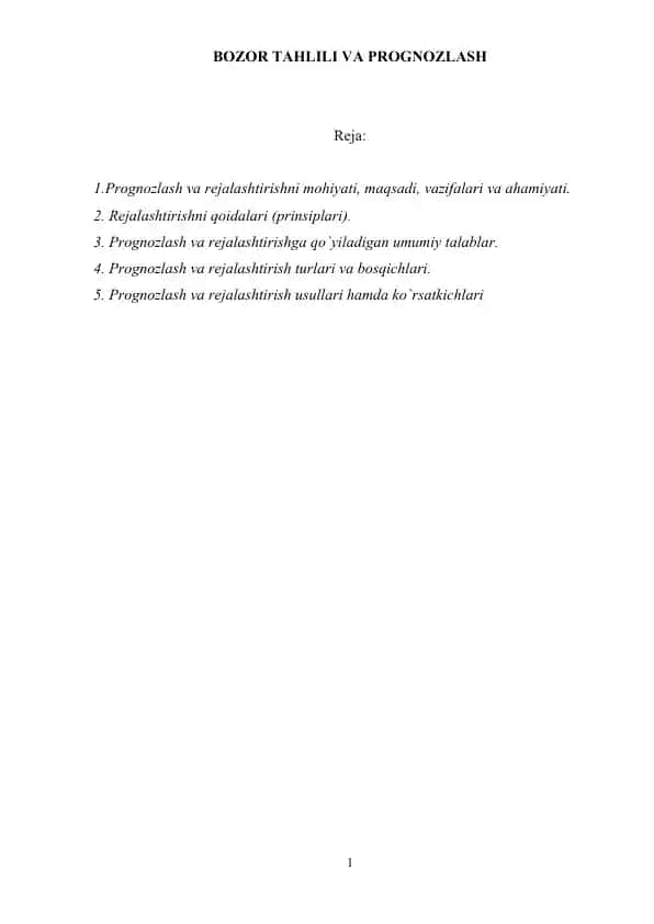 BOZOR TAHLILI VA PROGNOZLASH