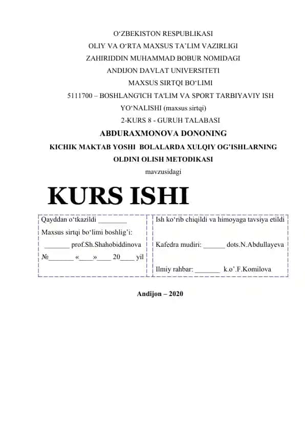 Kichik maktab yoshi bolalarda xulqiy og’ishlarning oldini olish metodikasi