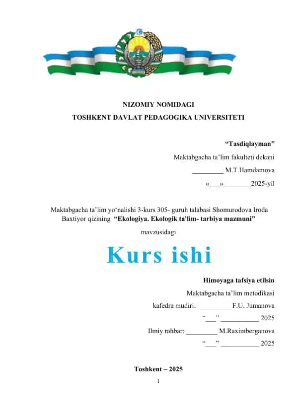 Ekologiya. Ekologik ta'lim- tarbiya mazmuni