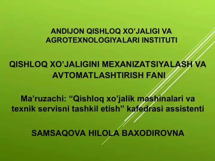 Qishloq xo’jalik mashinalari va texnik servisni tashkil etish