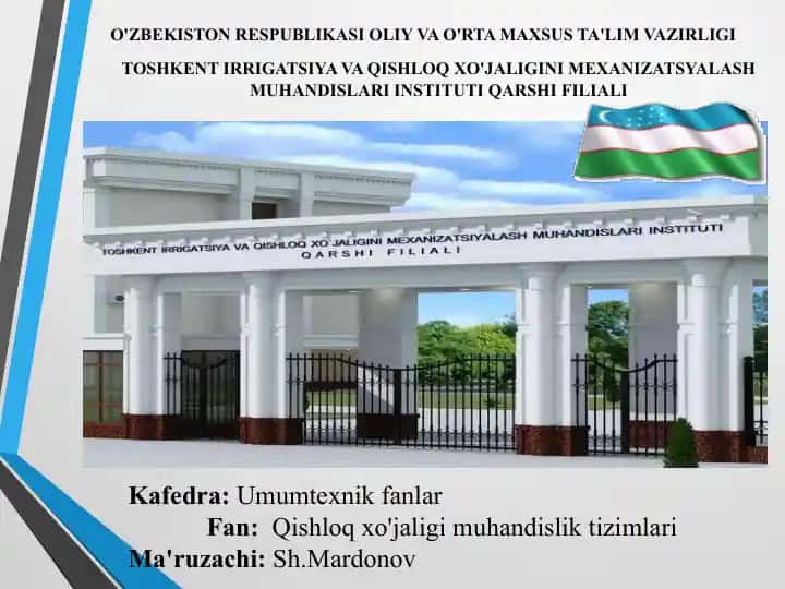 Qishloqxo'jaligi mexanizatsiyalash muhandisini tayyorlash asoslari