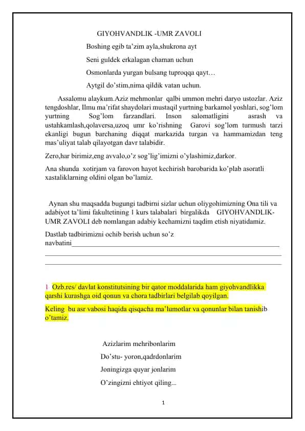 GIYOHVANDLIK-UMR ZAVOLI