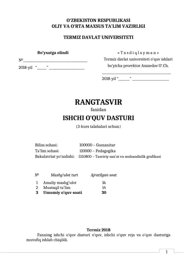 Ishchi o‘quv dasturi