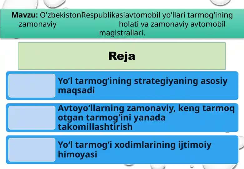 O'zbekiston Respublikasi avtomobil yo'llari tarmog'ining zamonaviy holati va zamonaviy avtomobil magistrallari