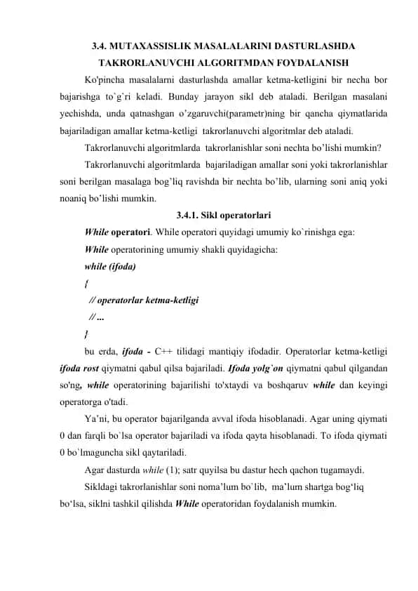 Takrorlanuvchi algoritm va sikl operatorlari