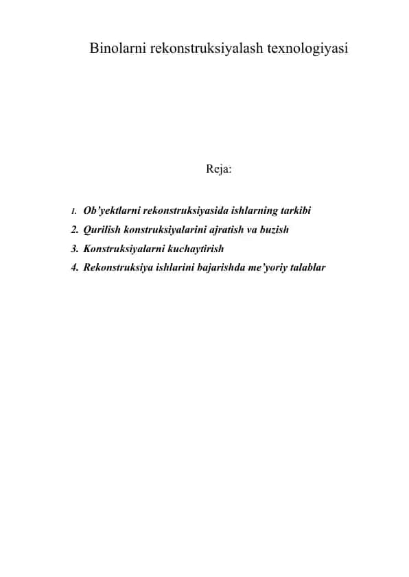 Binolarni rekonstruksiyalash texnologiyasi