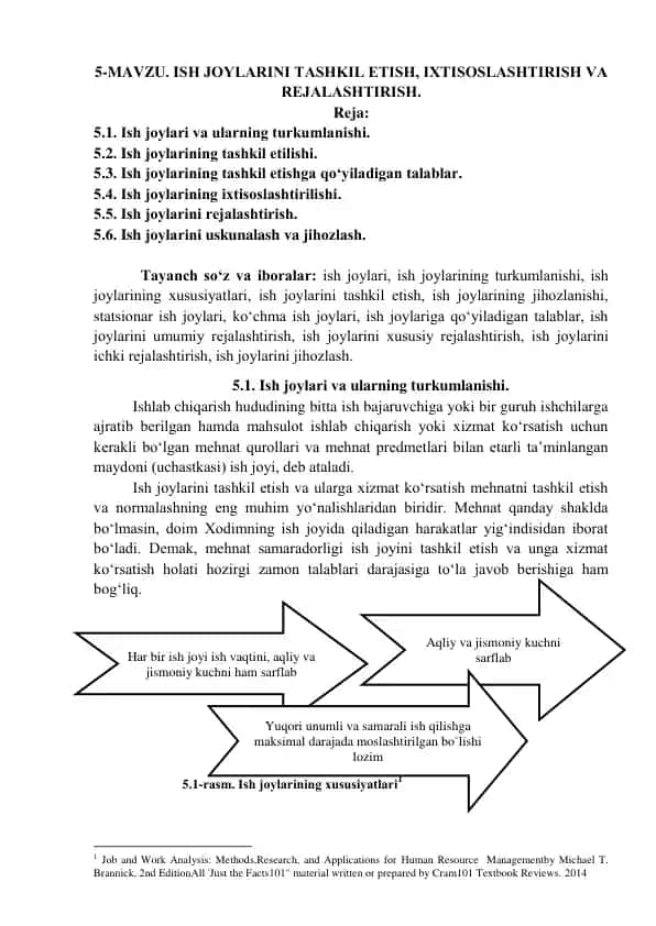 Ish Joylarini Tashkil Etish, Ixtisoslashitirish va Rejalashtirish