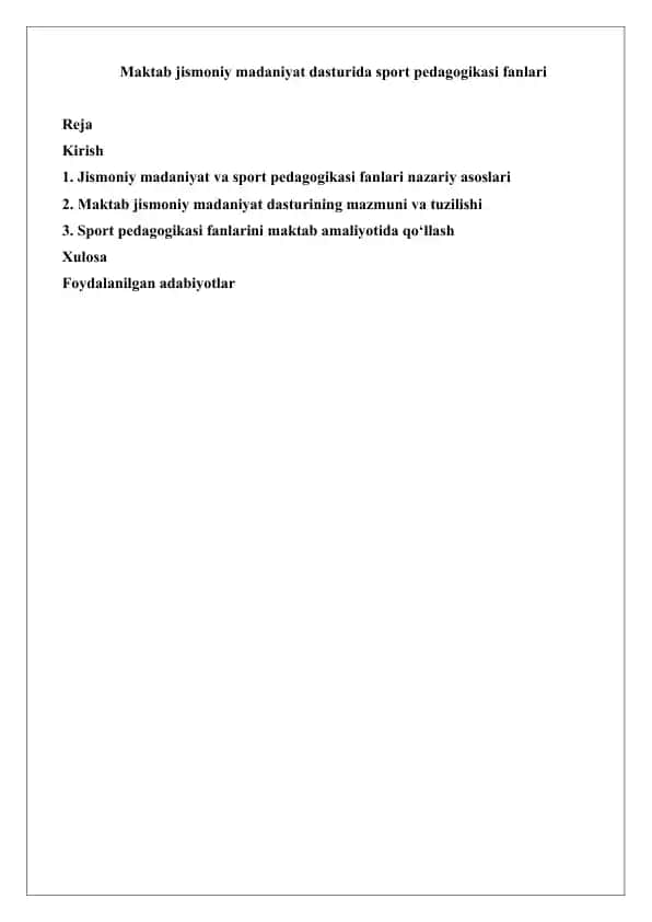 Maktab jismoniy madaniyat dasturida sport pedagogikasi fanlari